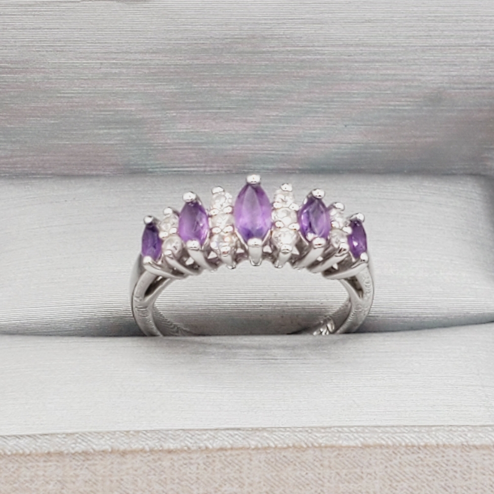 Amethyst Ring 925 Sterling Silver Ring Marquise Ring Purple Ring - Picture 8 of 9